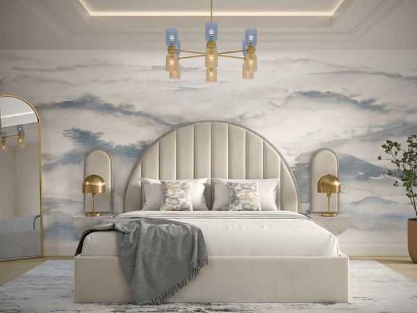 Sonesta Ivory Velvet Panel Bed and Headboard