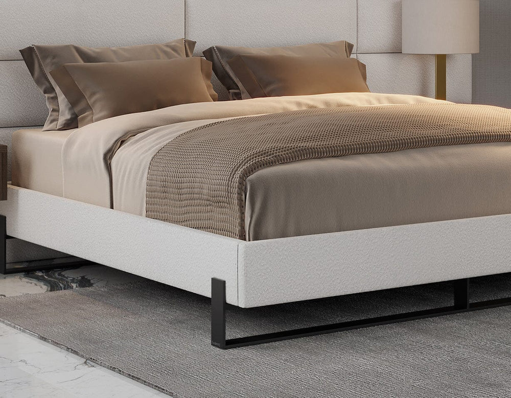 Boucle Ivory Vant Elevated Platform Bed Matte Black- King Size 