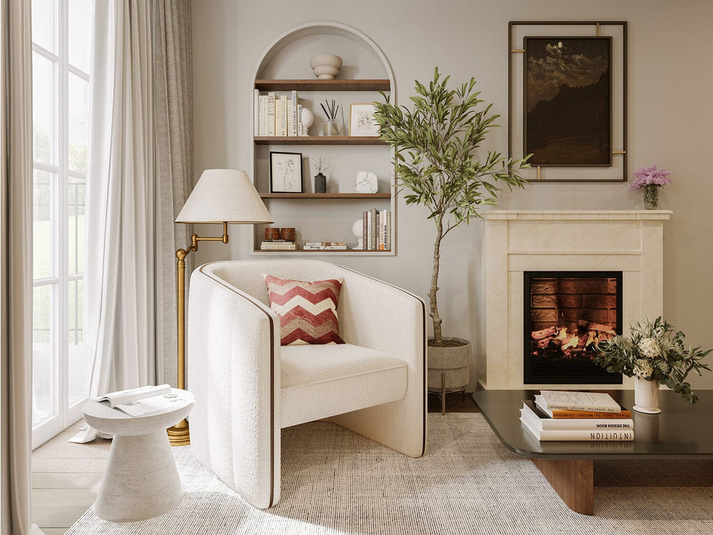 Boucle/Ivory Walnut Vänt Hugger Chair 