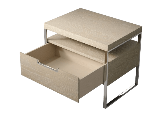 Cerused White Silver Chrome Vänt Nightstand 