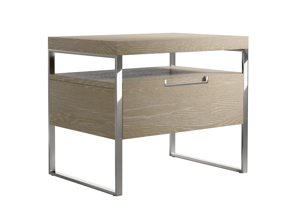 Cerused White Silver Chrome Vänt Nightstand 