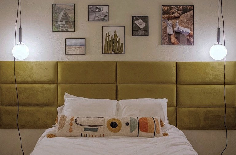 You know when you walk into a room and can just tell it hasn’t been given any attention in years? That’s what we felt when I first saw this bedroom (swipe for the before shot ➡️🙈). We wanted to give this space a cozier feel, and knew that began with a dramatic headboard that gave off a hotel-esque vibe. We went a little bold with our color choice but love how it turned out! What do you think?