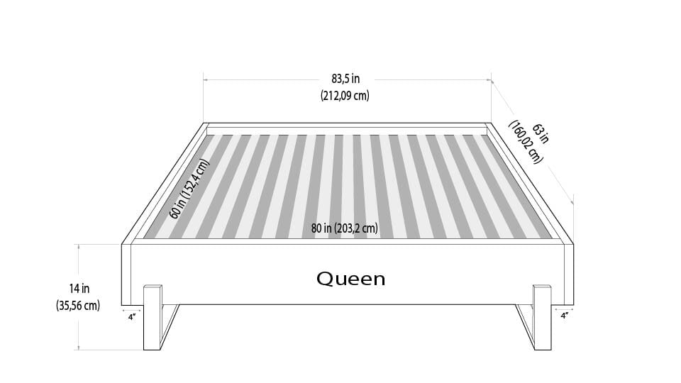 Vant Elevated Platform Bed Matte Black- Queen Size 