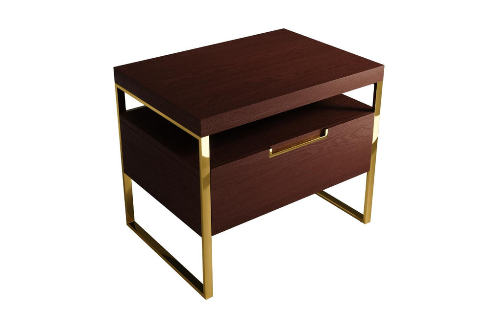 Walnut Brown Polished Gold Vänt Nightstand 