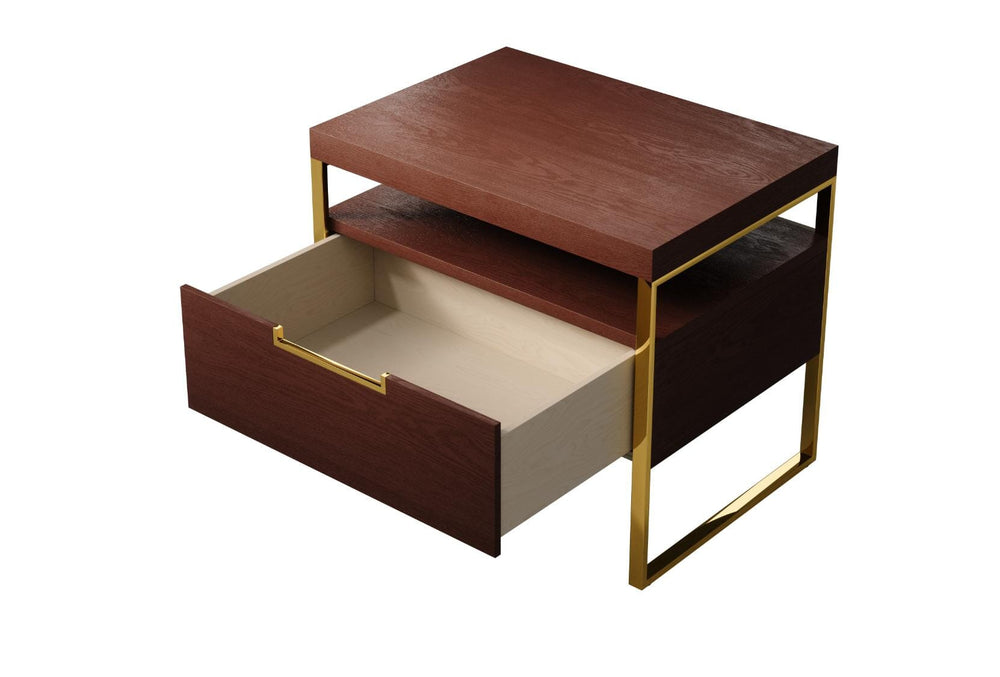 Walnut Brown Polished Gold Vänt Nightstand 