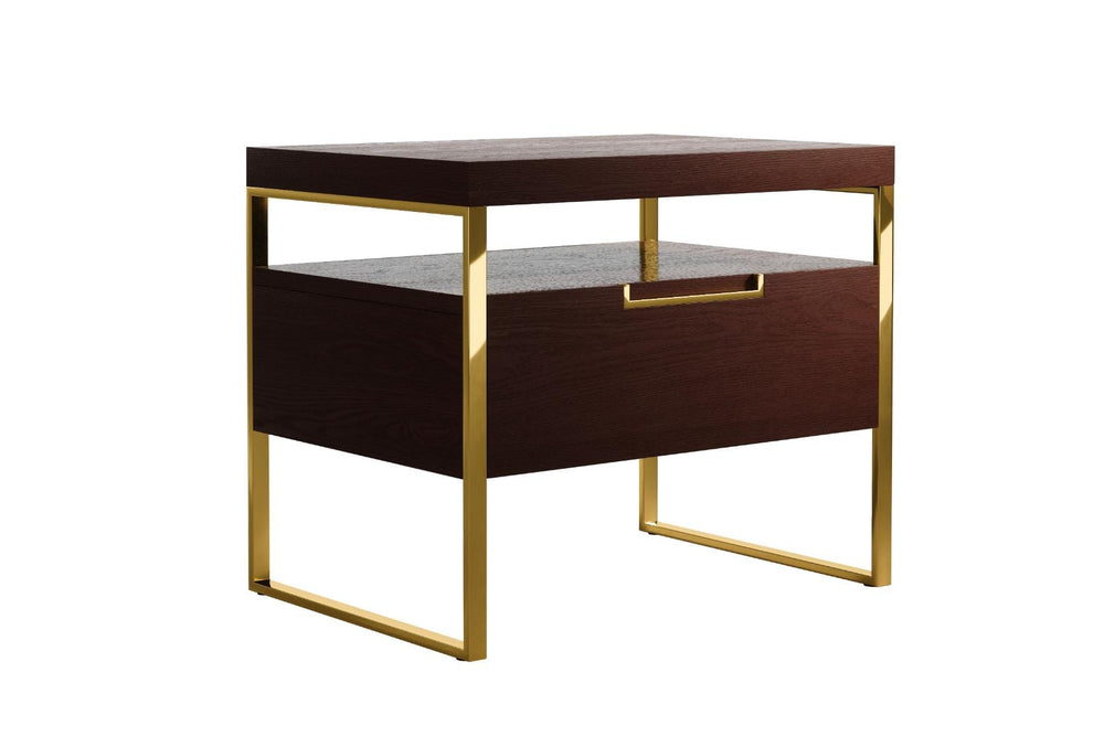 Walnut Brown Polished Gold Vänt Nightstand 