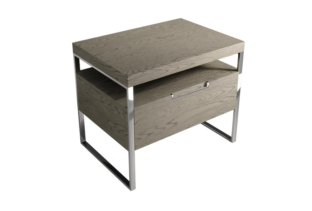 Weathered Oak Silver Chrome Vänt Nightstand 