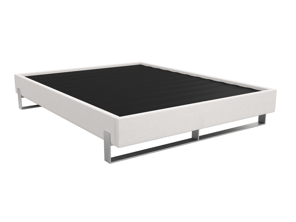 Boucle Ivory Vant Elevated Platform Bed Brushed Nickel - King Size 