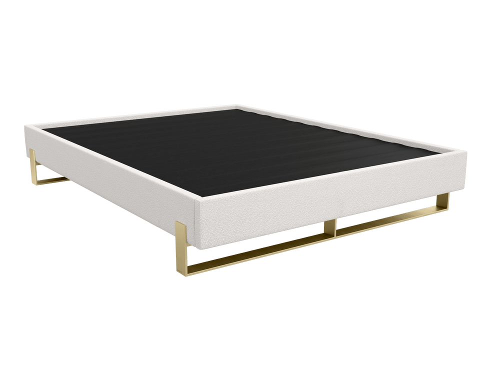 Boucle Ivory Vant Elevated Platform Bed Burnished Brass -Full Size 