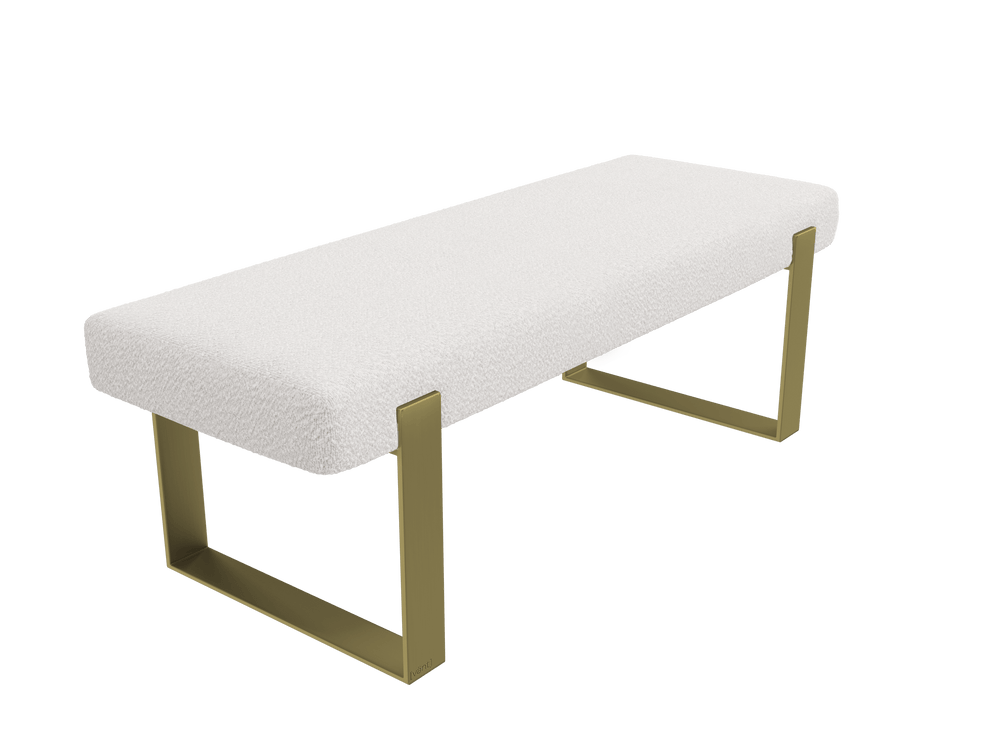 Boucle Ivory Vant Upholstered Bed Bench Burnished Brass 