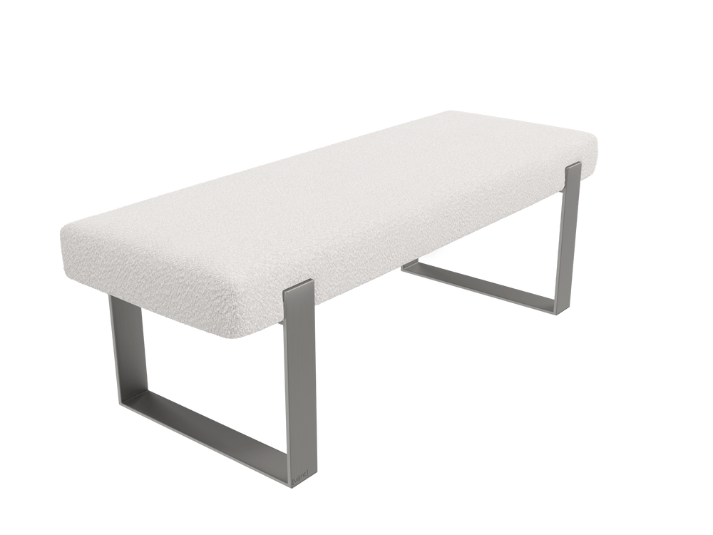 Boucle Ivory Vant Upholstered Bedroom Bench - Brushed Nickel Legs 