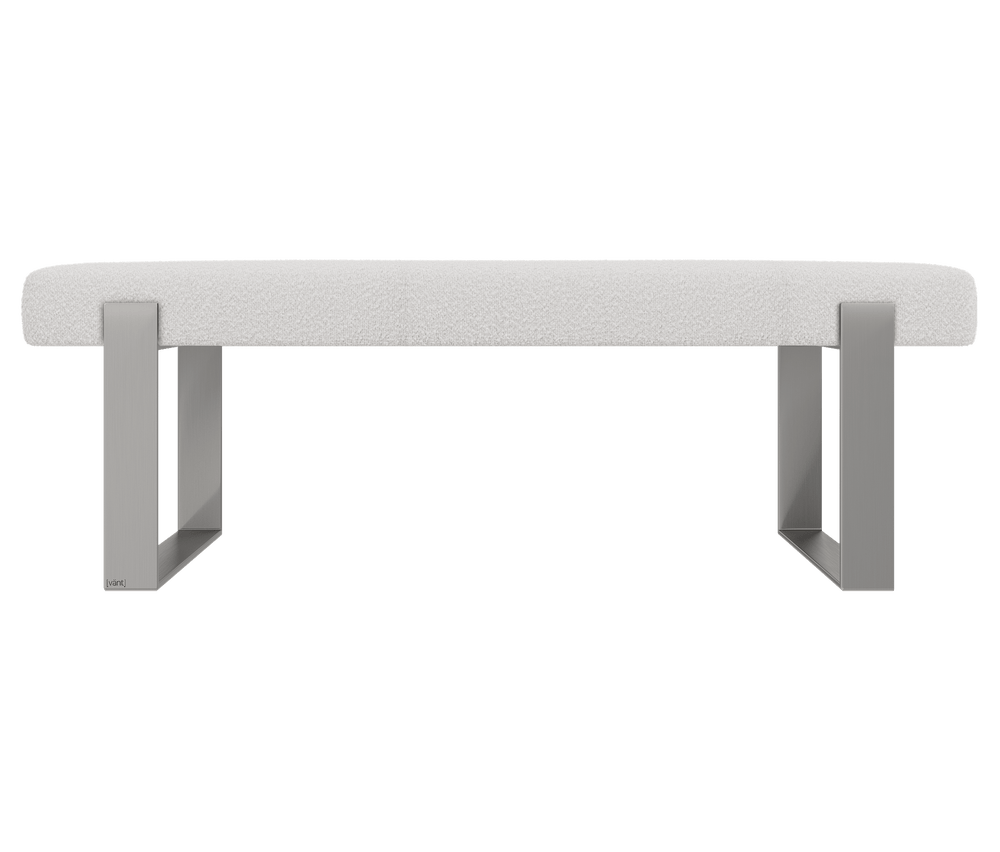 Boucle Ivory Vant Upholstered Bedroom Bench - Brushed Nickel Legs 