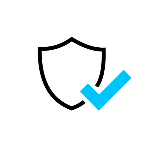 Blue and white shield-shaped logo with an abstract 