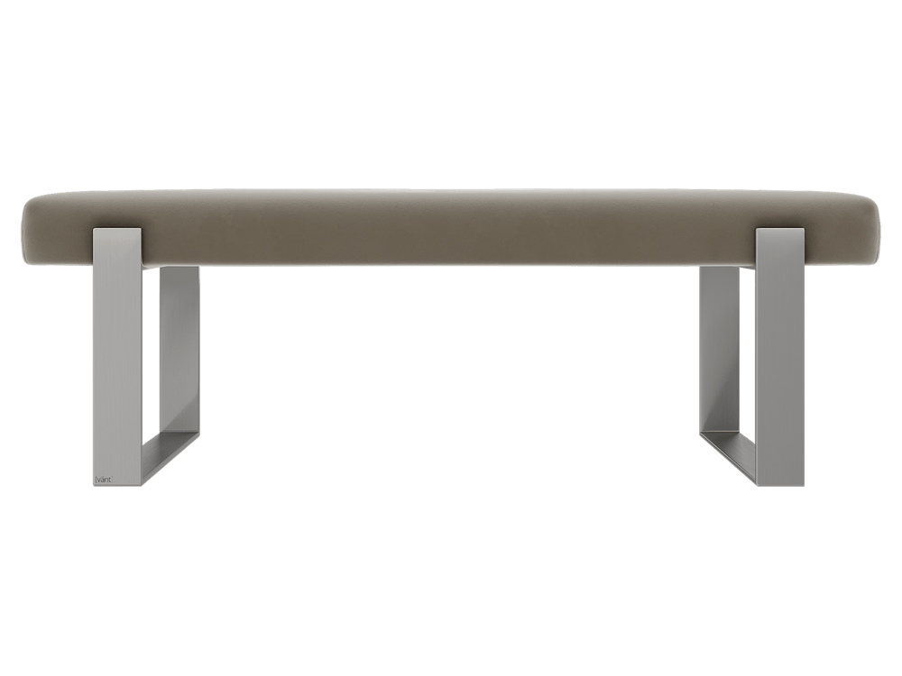 Velvet Sand Storm Vant Upholstered Bedroom Bench - Brushed Nickel Legs 