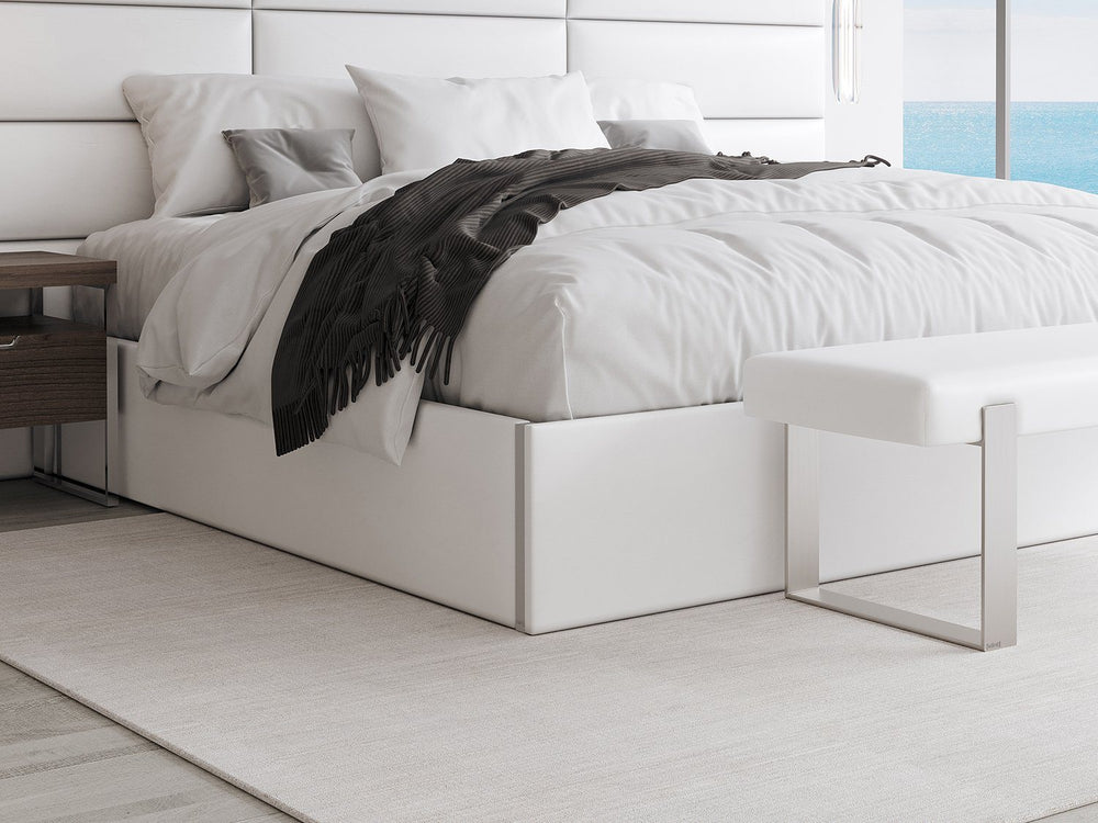 Vintage Leather White Dove Vant Upholstered Platform Bed - Queen size 